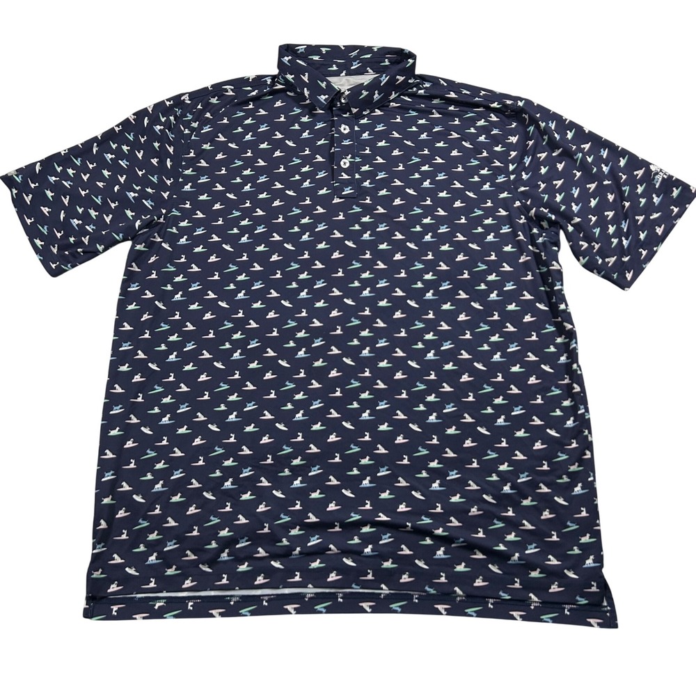 Straight Down Polo Shirt Mens XXL‎ Navy Blue Surfing Dogs Brasada Ranch Golf